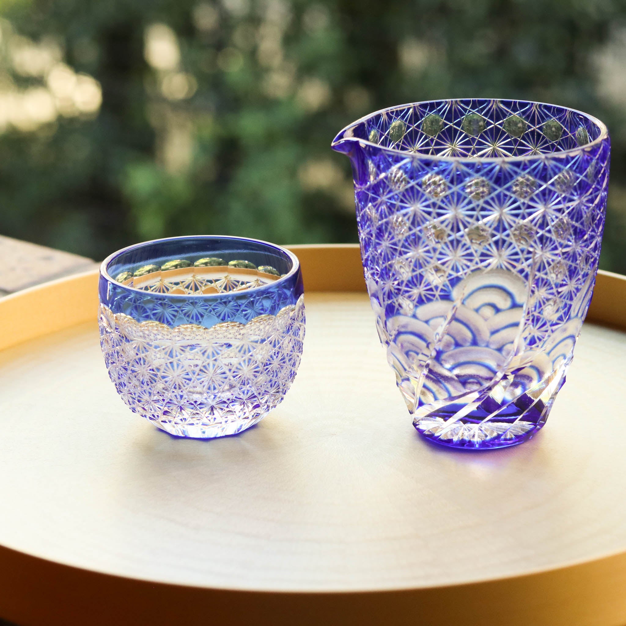 江戸切子 ぐい呑み|縁繋ぎ|瑠璃|山田硝子