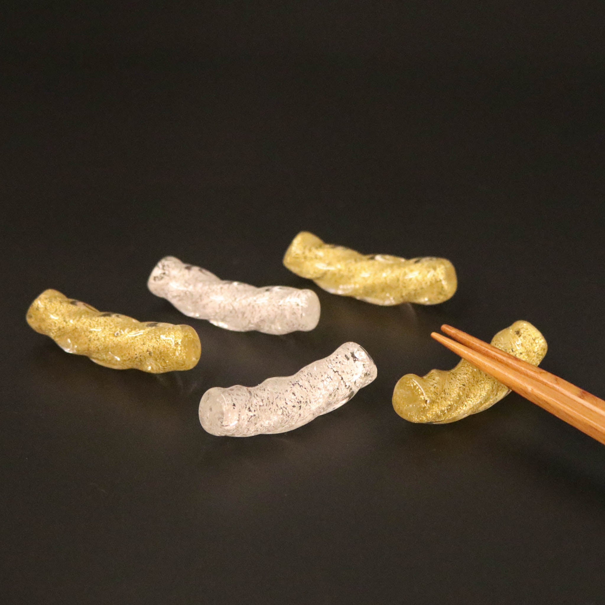 金沢金箔 | ガラス箸置 5個セット | ねじり | 箔座