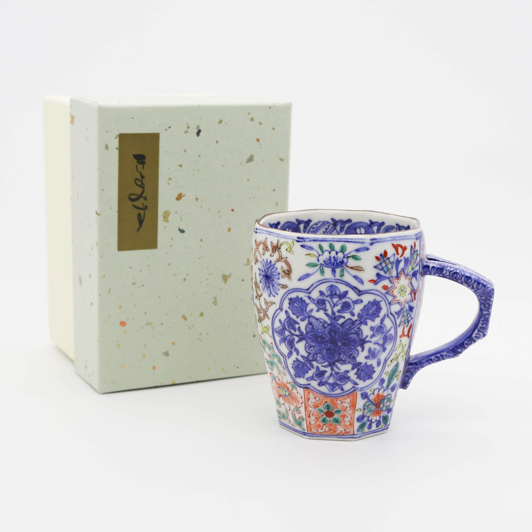 【在庫限り】京焼 マグカップ | 間取牡丹花づくし | 小 | 碧黄石窯