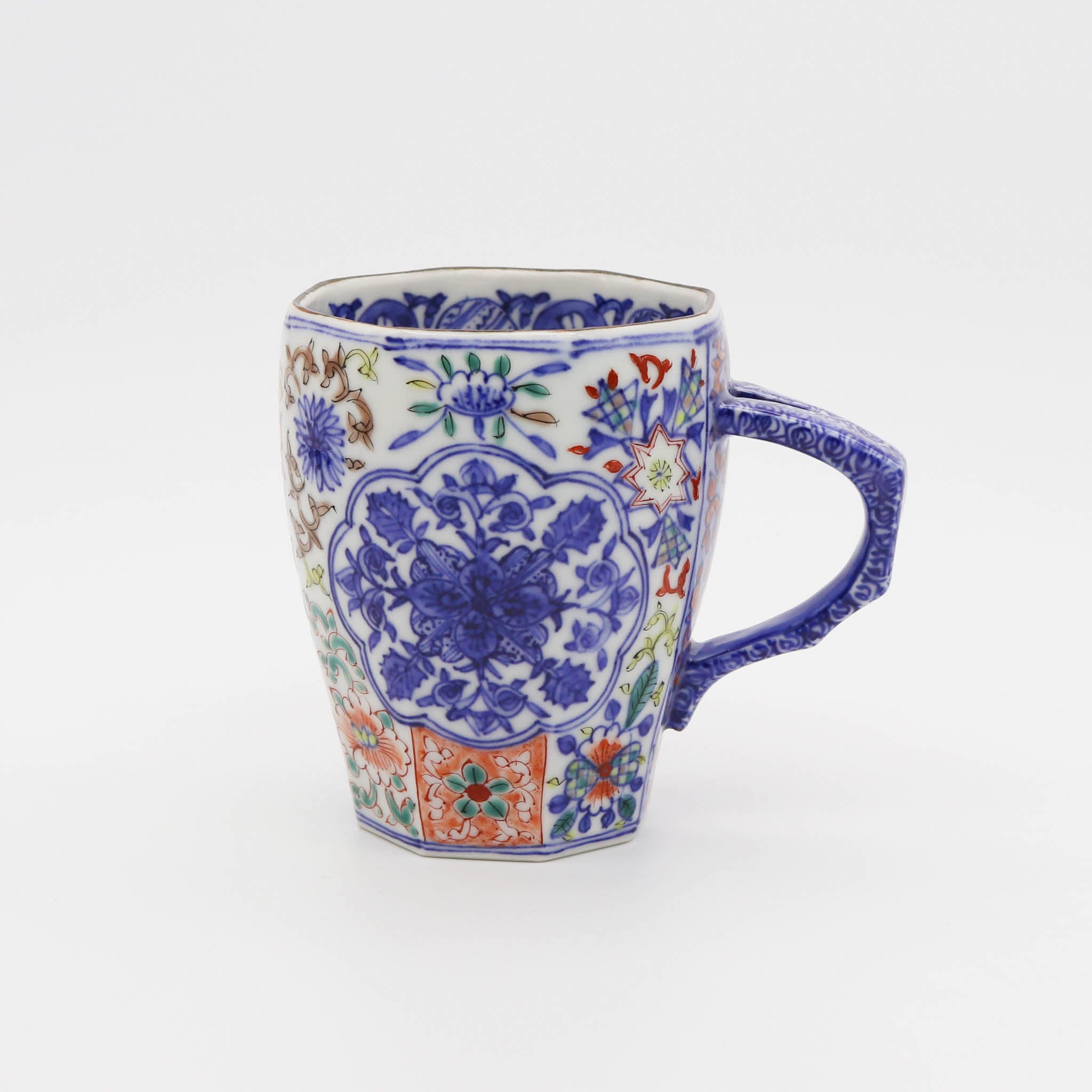 【在庫限り】京焼 マグカップ | 間取牡丹花づくし | 小 | 碧黄石窯