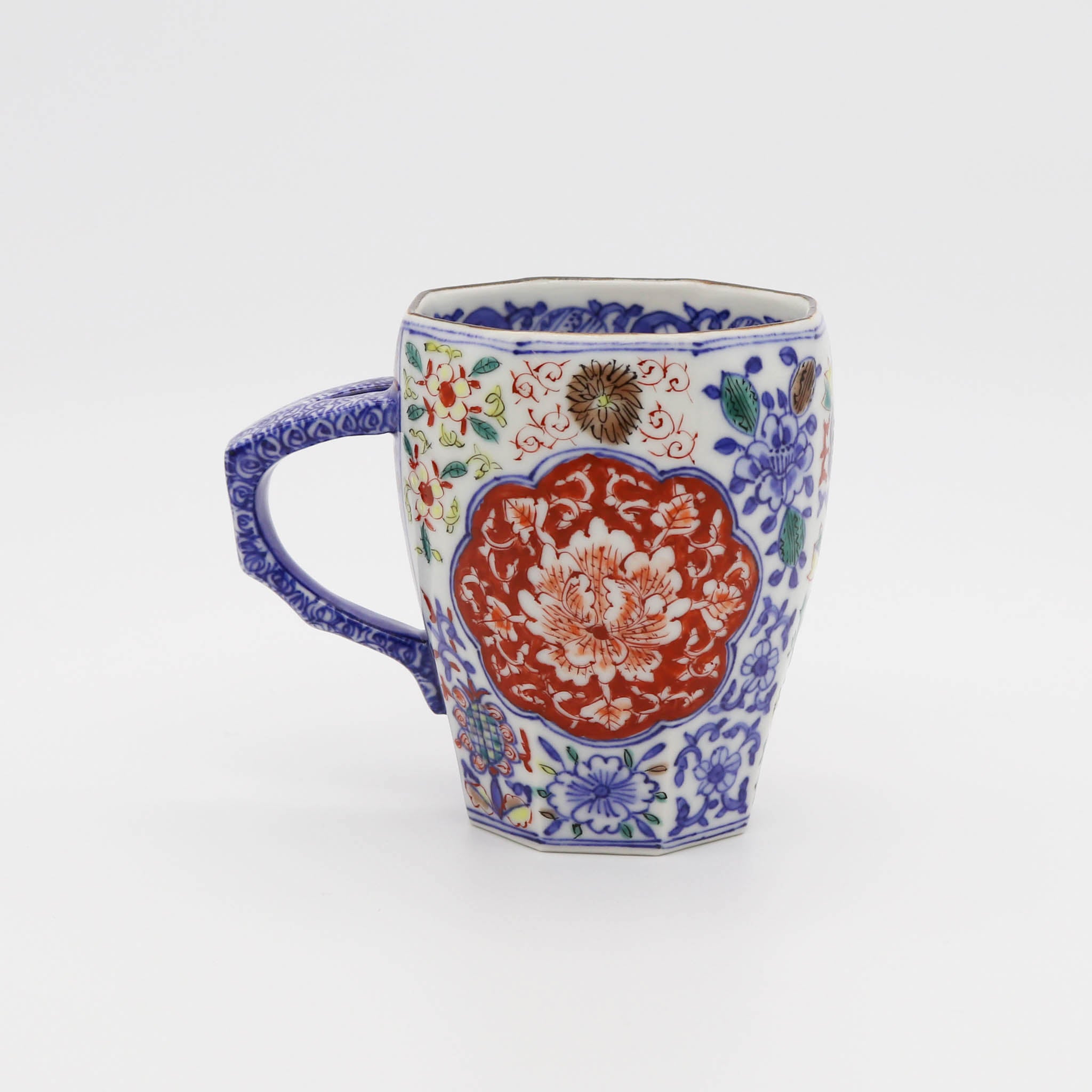 【在庫限り】京焼 マグカップ | 間取牡丹花づくし | 小 | 碧黄石窯