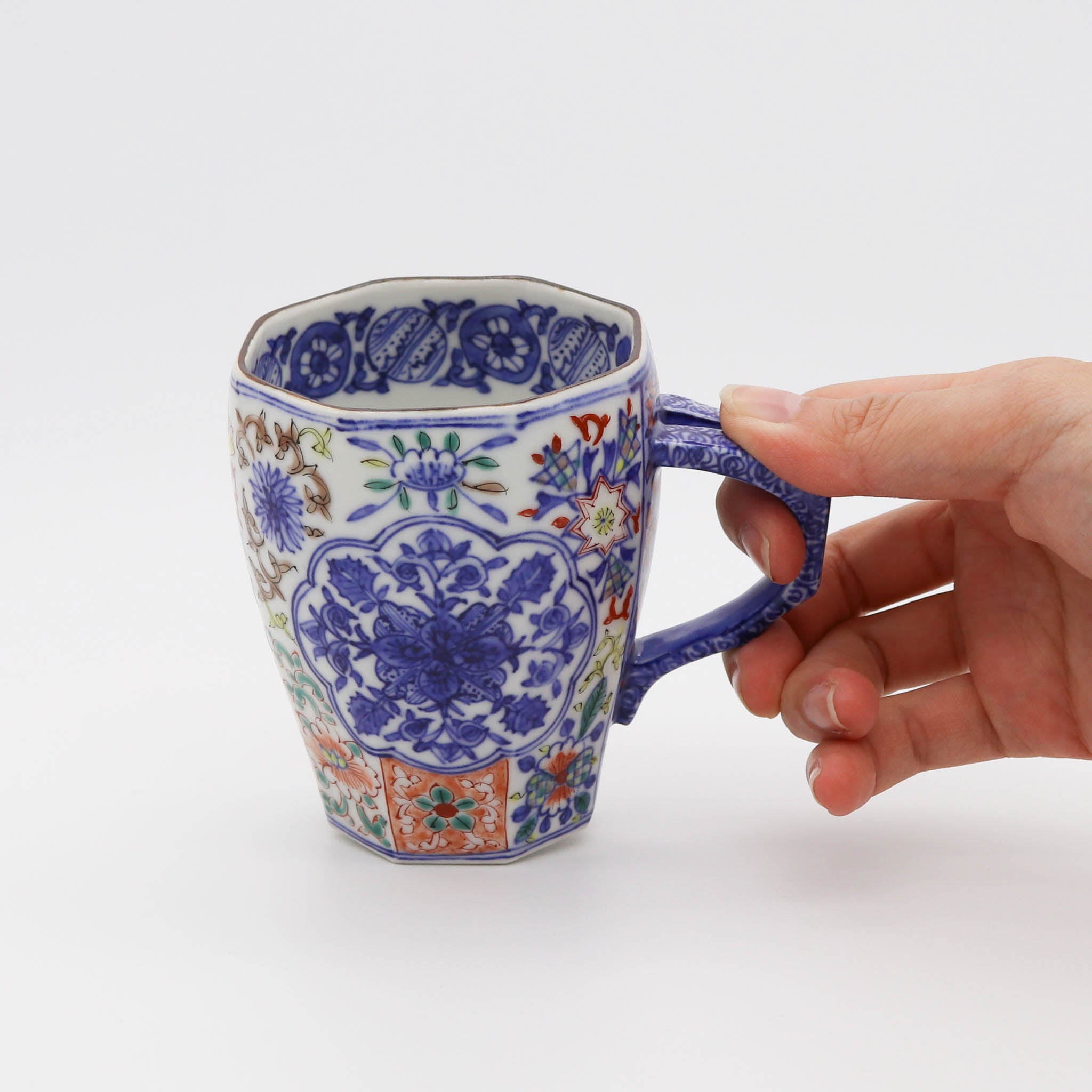 【在庫限り】京焼 マグカップ | 間取牡丹花づくし | 小 | 碧黄石窯