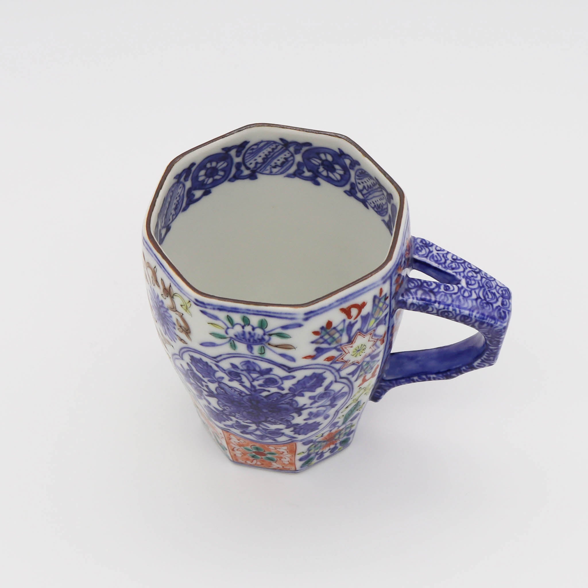 【在庫限り】京焼 マグカップ | 間取牡丹花づくし | 小 | 碧黄石窯