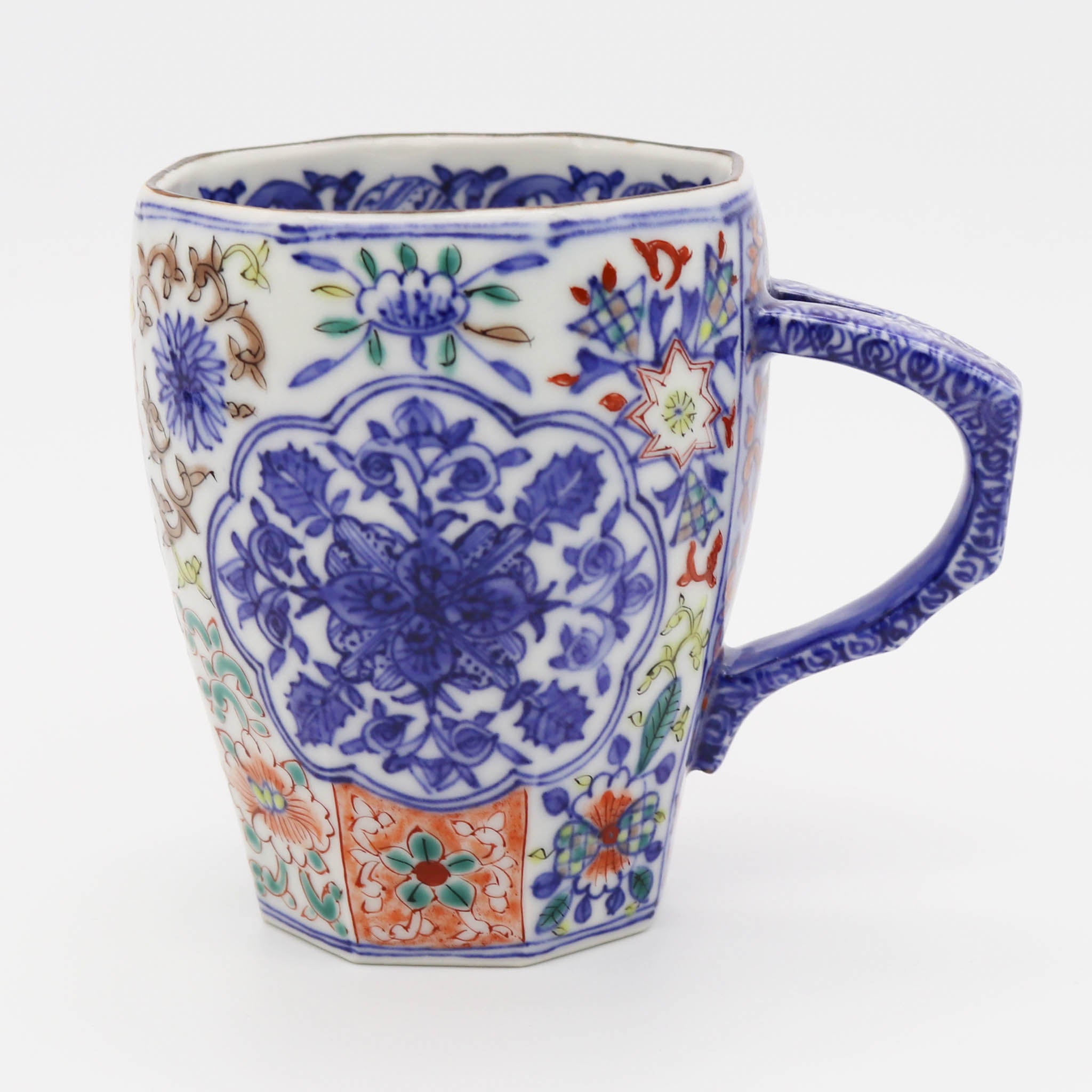 【在庫限り】京焼 マグカップ | 間取牡丹花づくし | 小 | 碧黄石窯