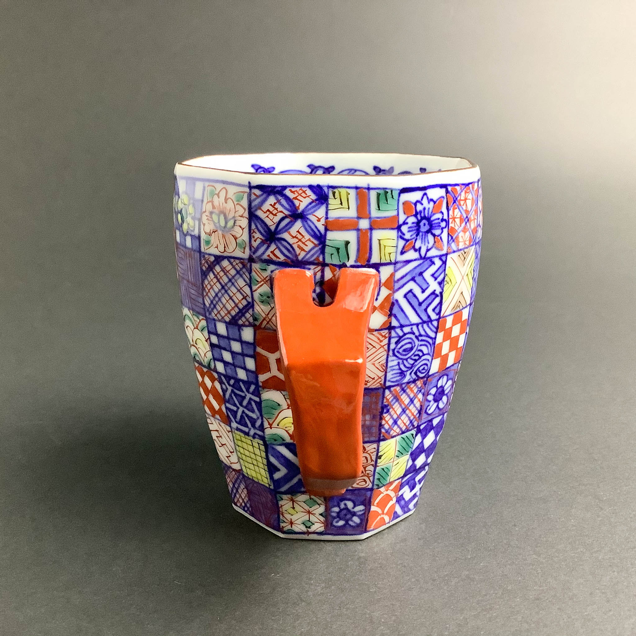 【廃番】京焼 マグカップ | 桝色小紋 | 小 | 碧黄石窯
