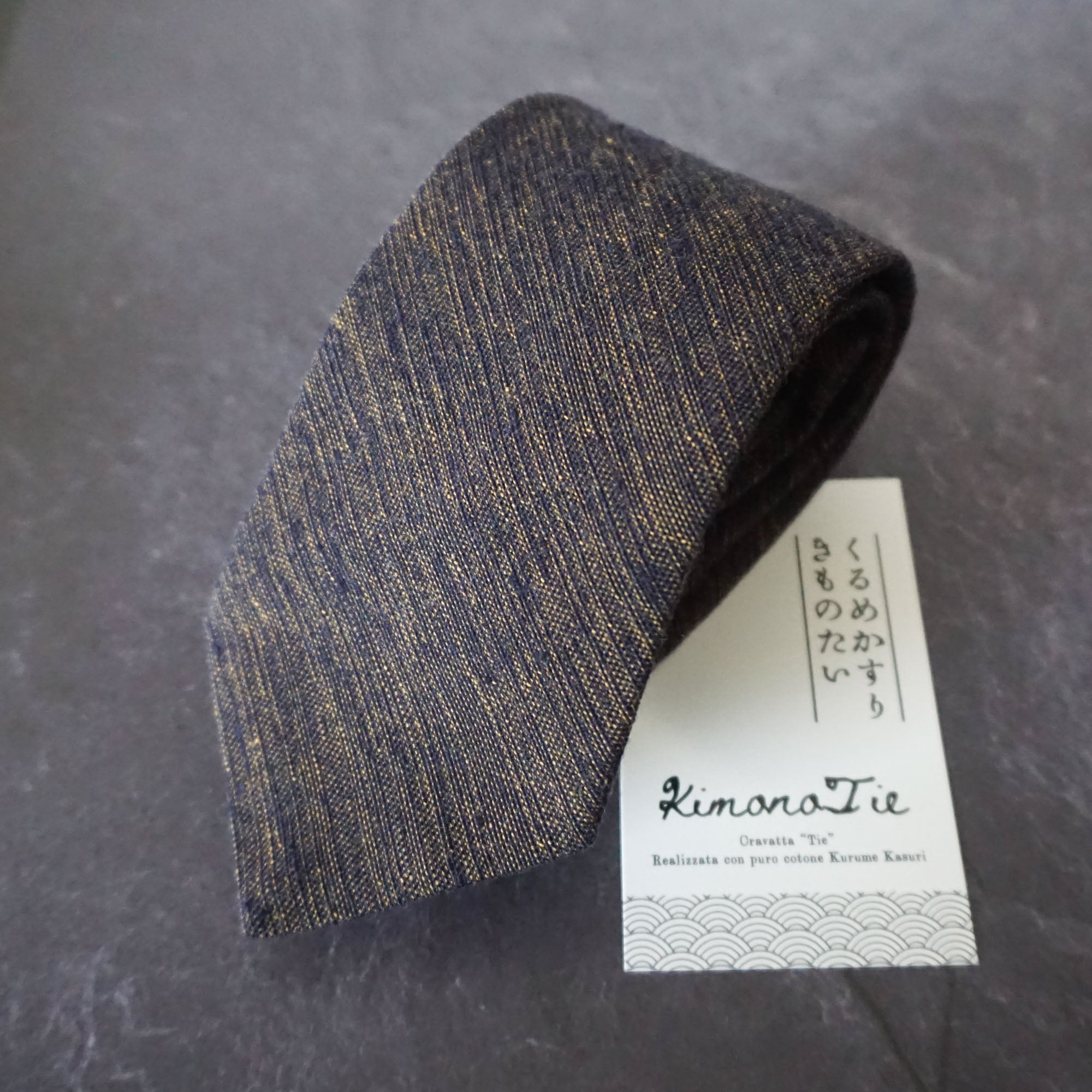 久留米絣 ネクタイ | 雲絣 | カラシ×紺 | Kimonissimo【次回入荷5月