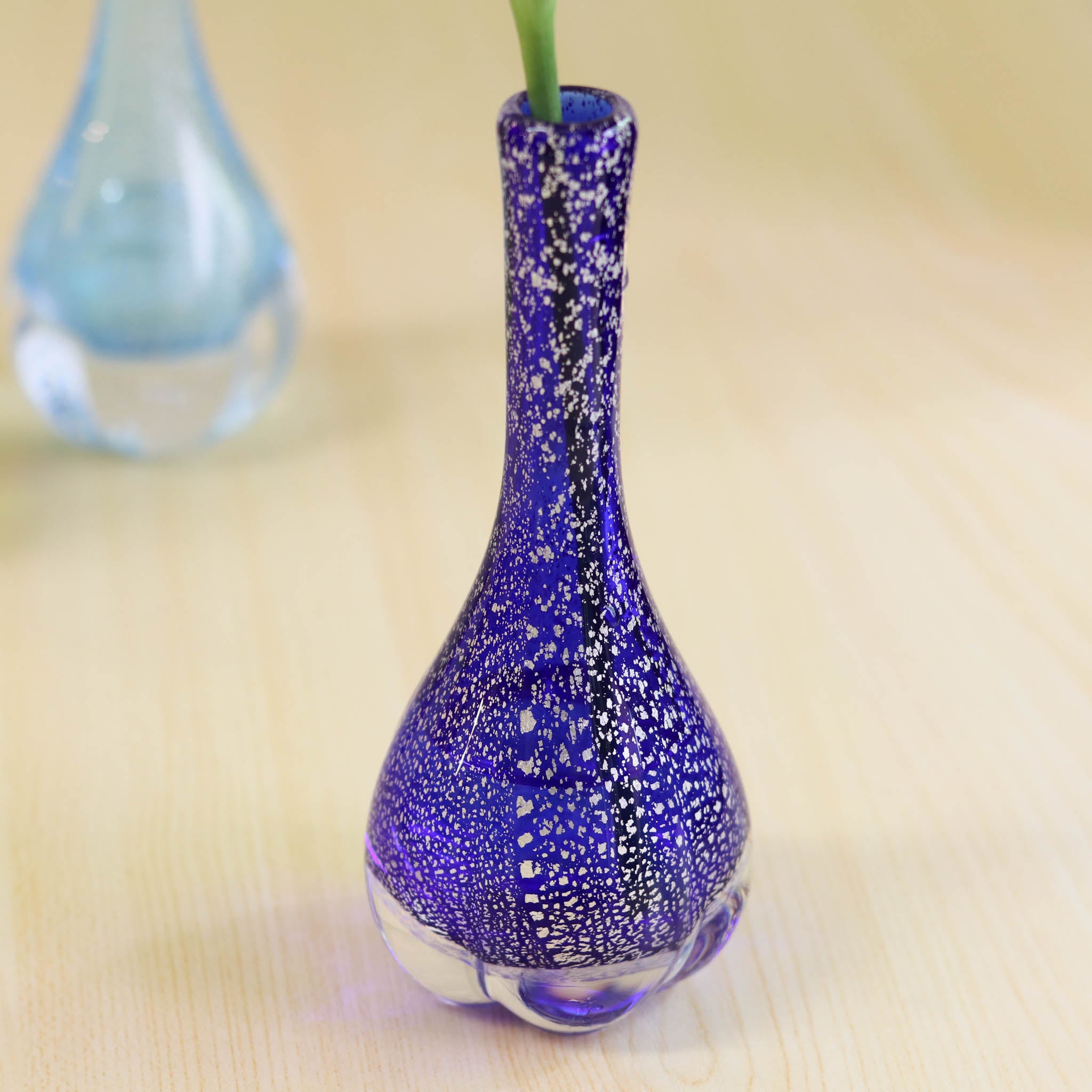 綾ガラス 一輪挿し | 銀彩モール | コバルトブルー | グラスアート黒木