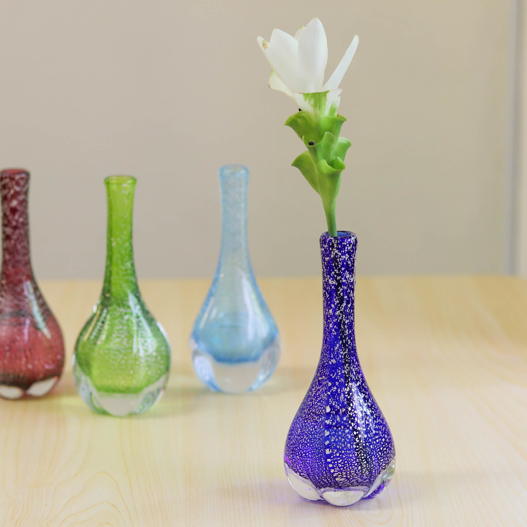 綾ガラス 一輪挿し | 銀彩モール | コバルトブルー | グラスアート黒木