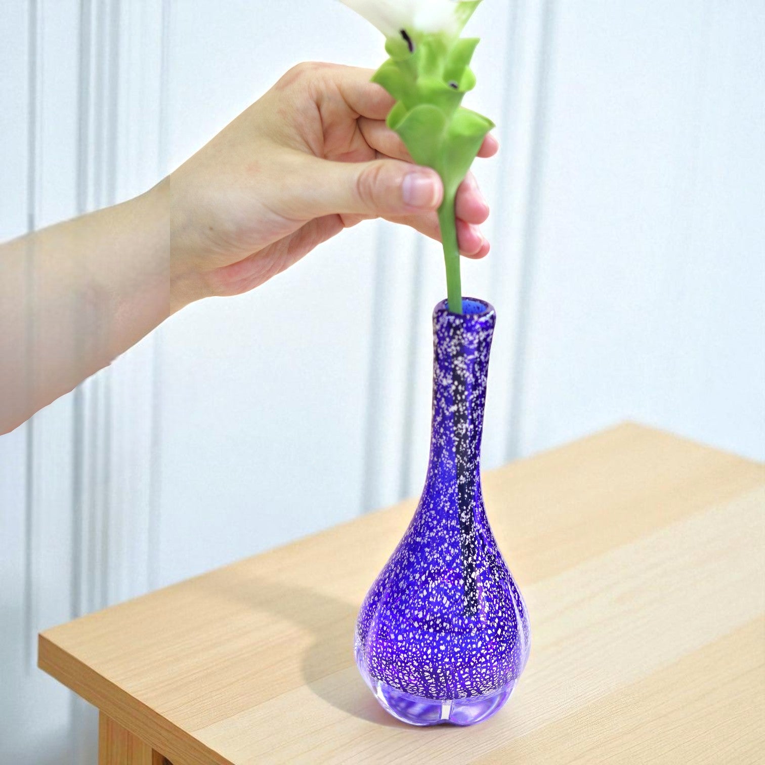 綾ガラス 一輪挿し | 銀彩モール | コバルトブルー | グラスアート黒木