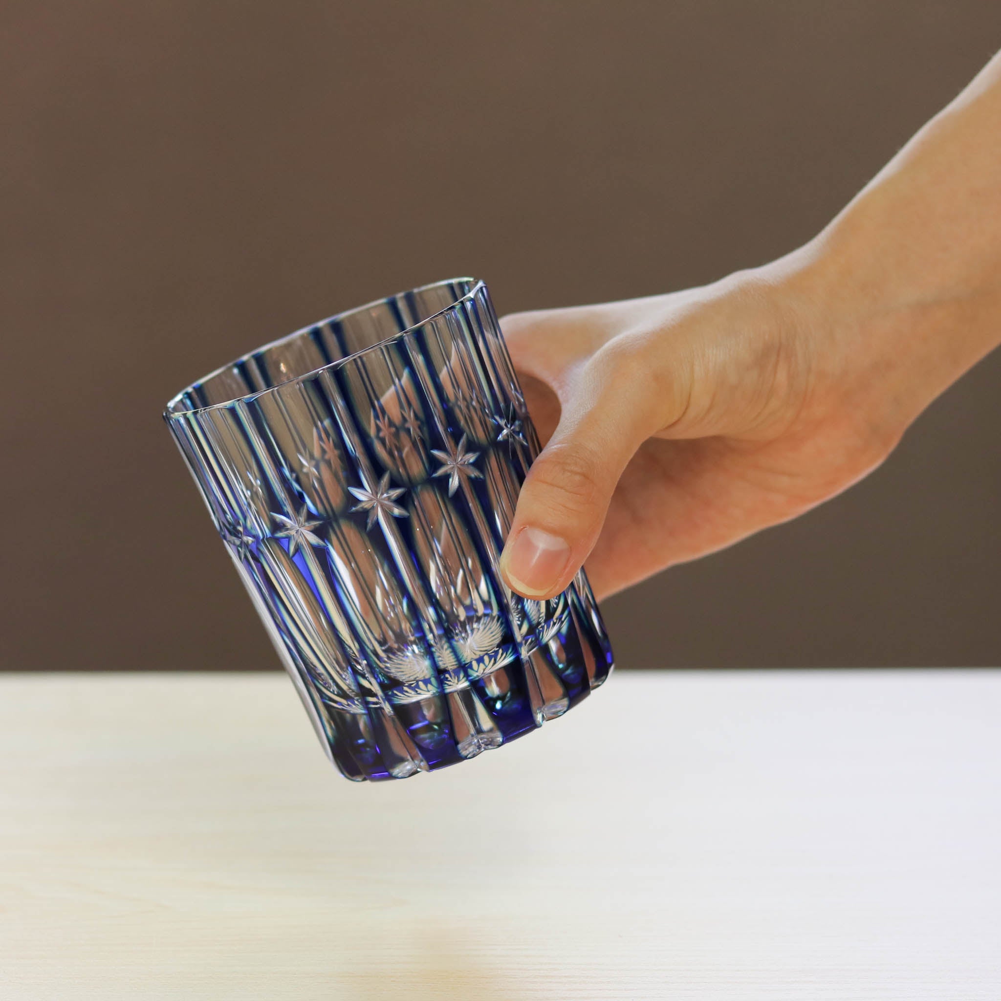 天満切子 ロックグラス | 流星 二色被せ | 青・緑 | 天満切子株式会社