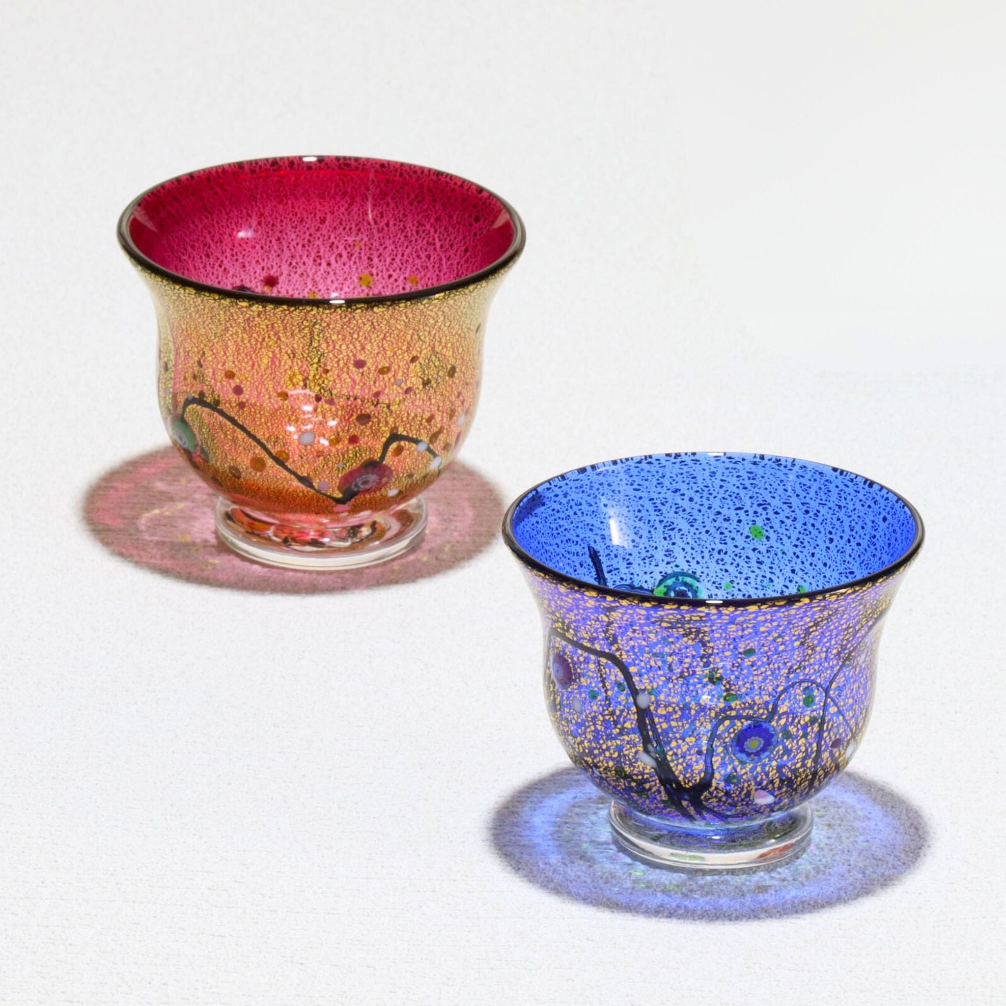 綾ガラス 酒器 | 光琳 雅 ぐい呑みペア | コバルトブルー・金赤 | グラスアート黒木