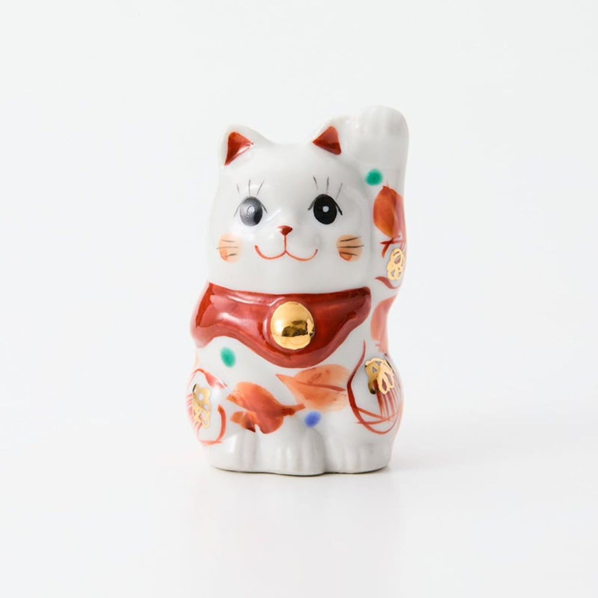 九谷焼 置物 | ミニ招き猫 椿 ペアセット | 釉彩・赤絵 | 虚空蔵窯