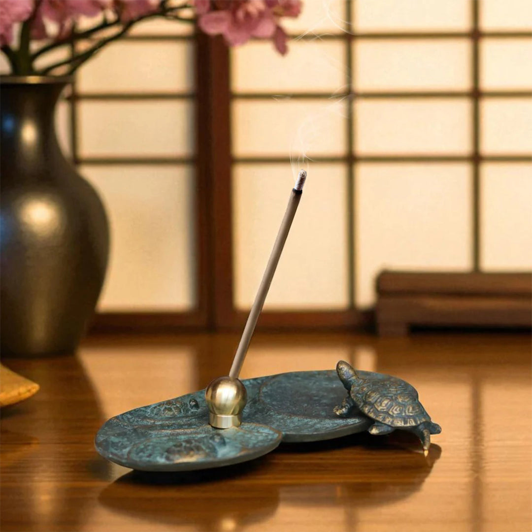 高岡銅器 香皿 | かめ 丸型香立付 桐箱入 | 金青銅 | 松美堂