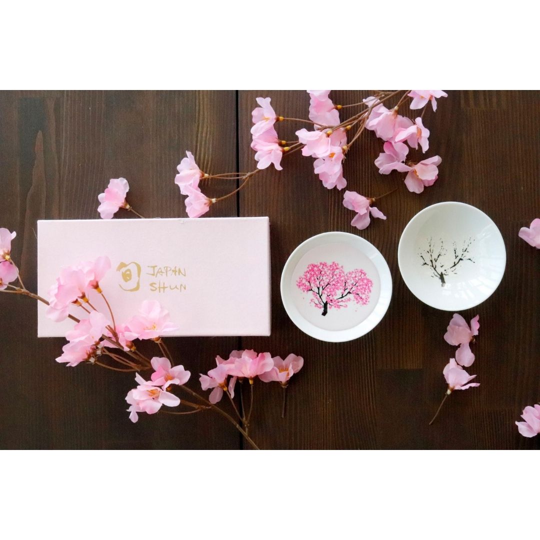 冷感グラス白平盃(大)ペアセット【桜箱】