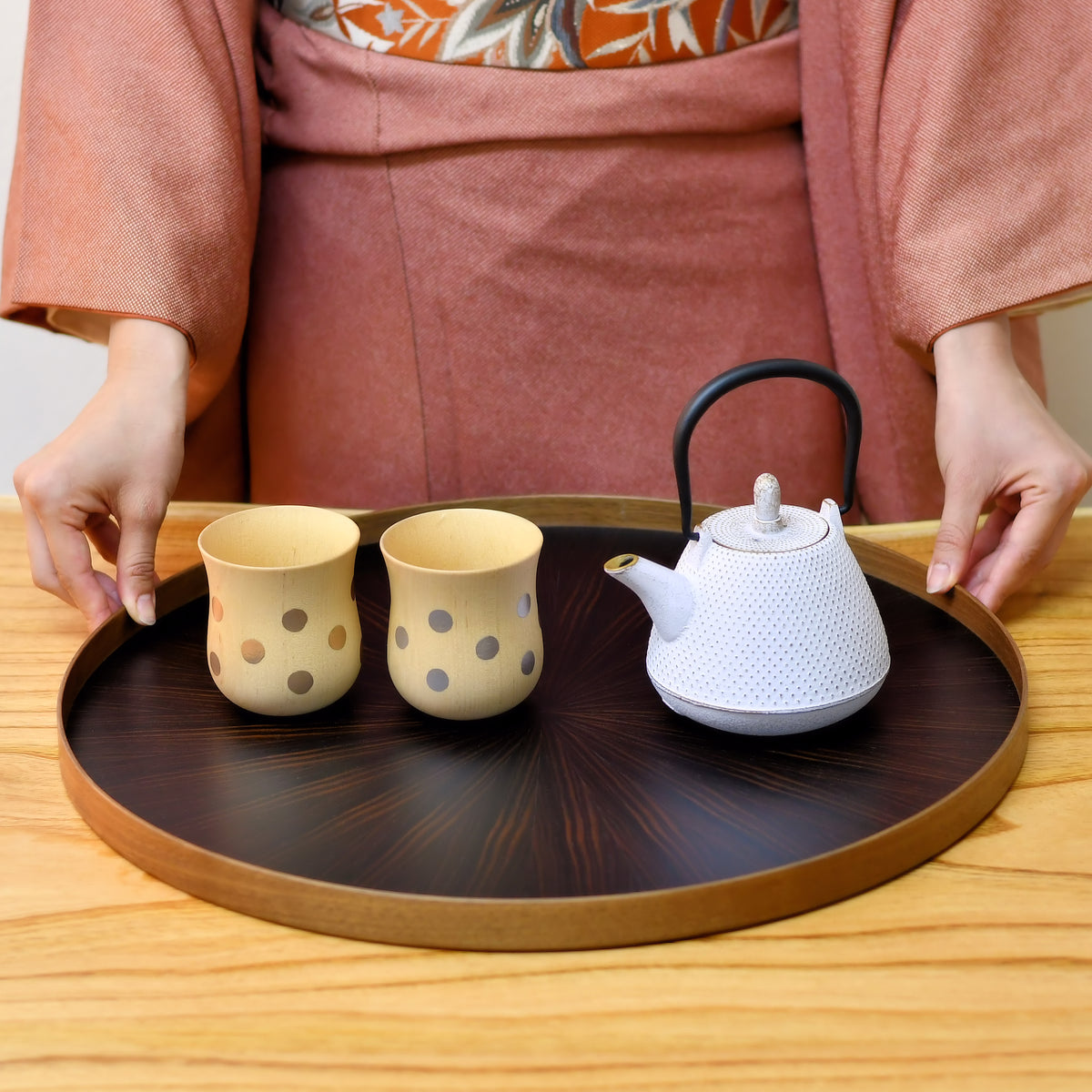 お盆 トレイ | Round Rays Tray (丸) S φ280 | 黒檀 | 森工芸