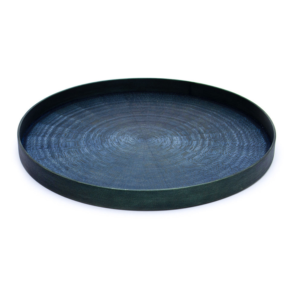 お盆 トレイ | Round Rays Tray (丸) S φ280 | ホワイトシカモア 藍染 | 森工芸