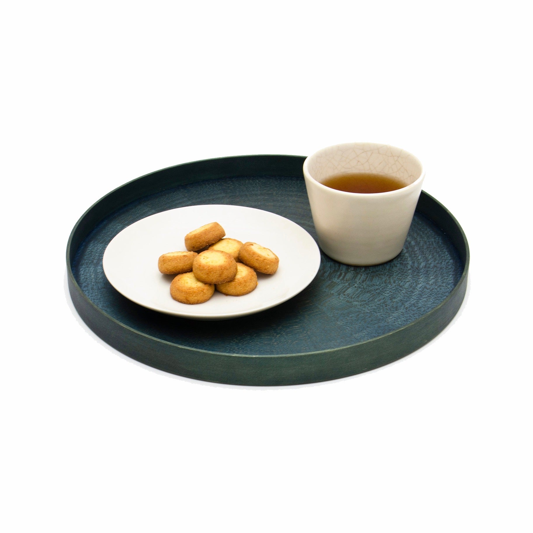 お盆 トレイ | Round Rays Tray (丸) S φ280 | ホワイトシカモア 藍染 | 森工芸