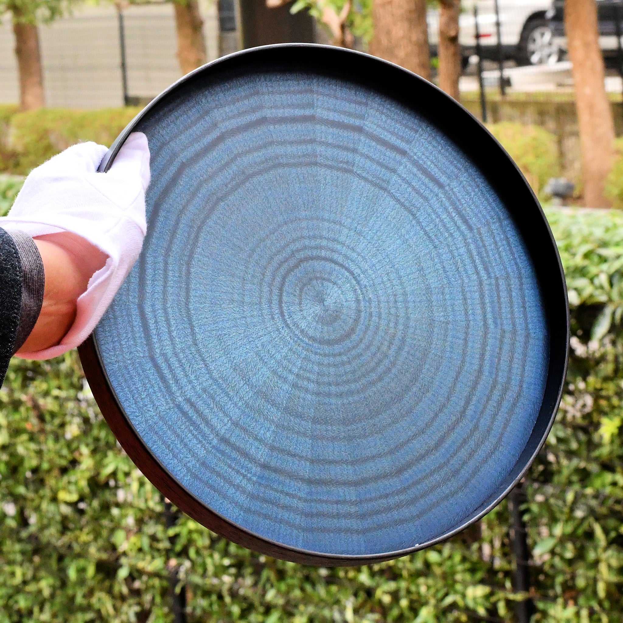 お盆 トレイ | Round Rays Tray (丸) S φ280 | ホワイトシカモア 藍染 | 森工芸
