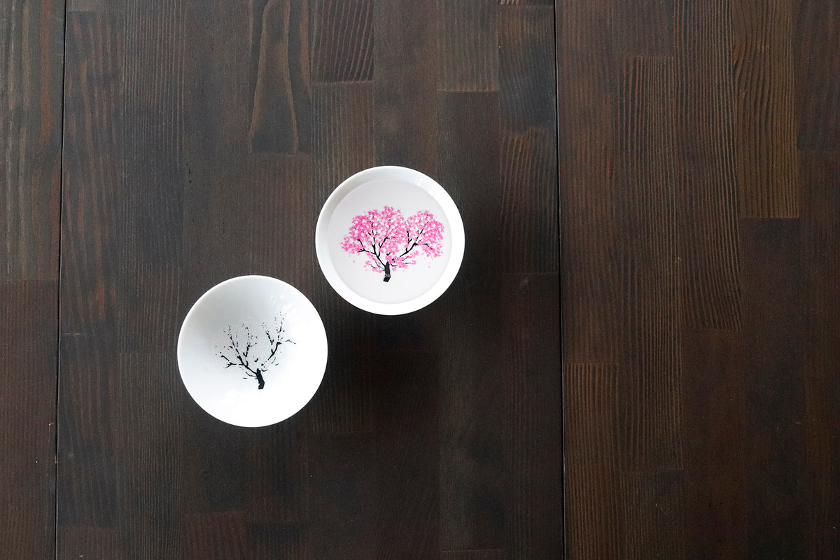 冷感グラス白平盃(大)ペアセット【桜箱】