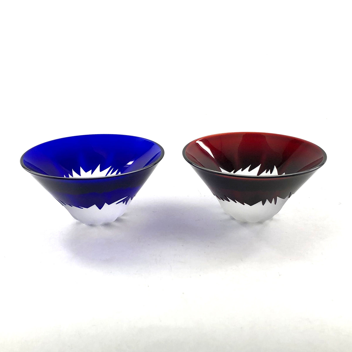 盃 日本酒グラス | 江戸硝子 青・赤 富士祝盃ペア | 田島硝子