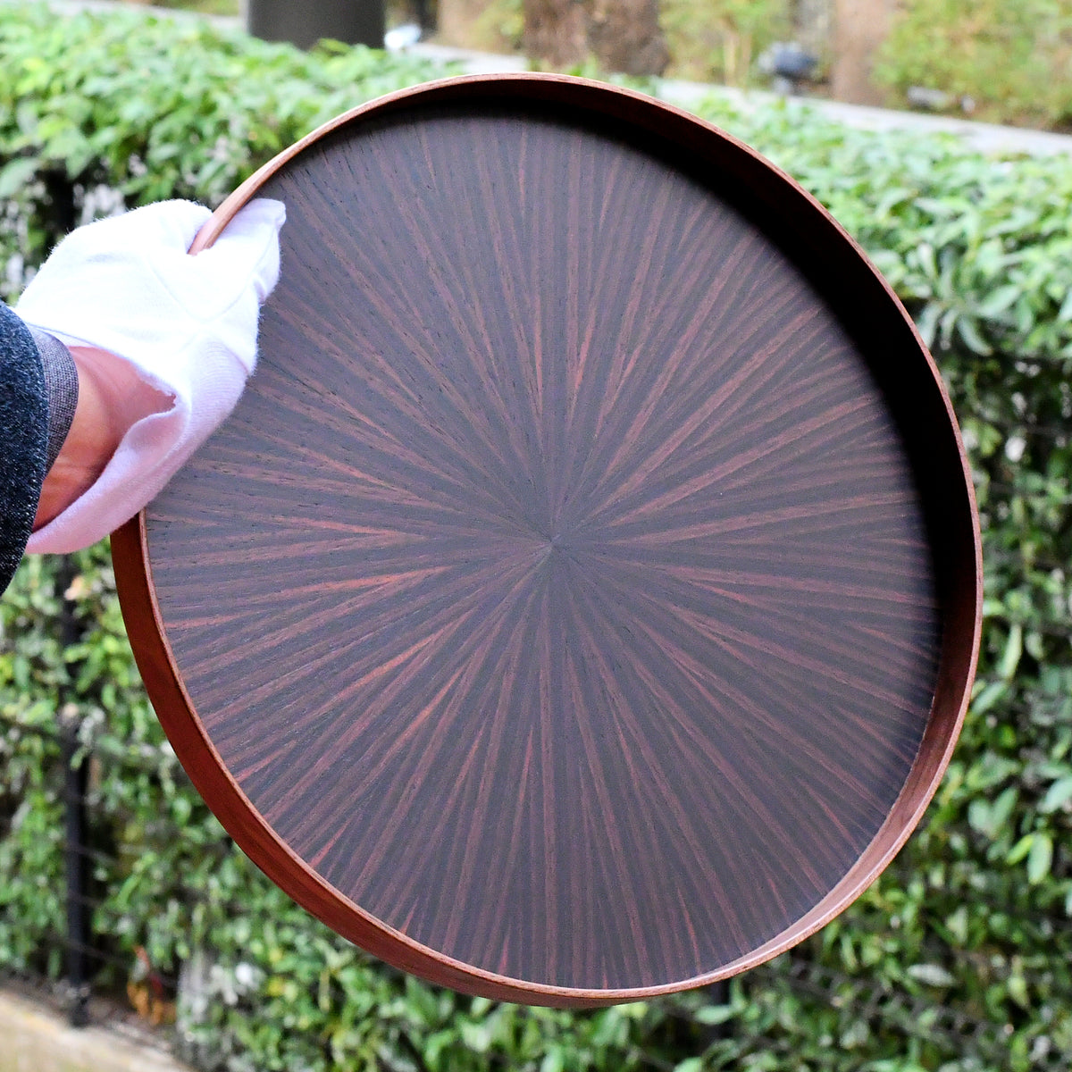 お盆 トレイ | Round Rays Tray (丸) S φ280 | 黒檀 | 森工芸
