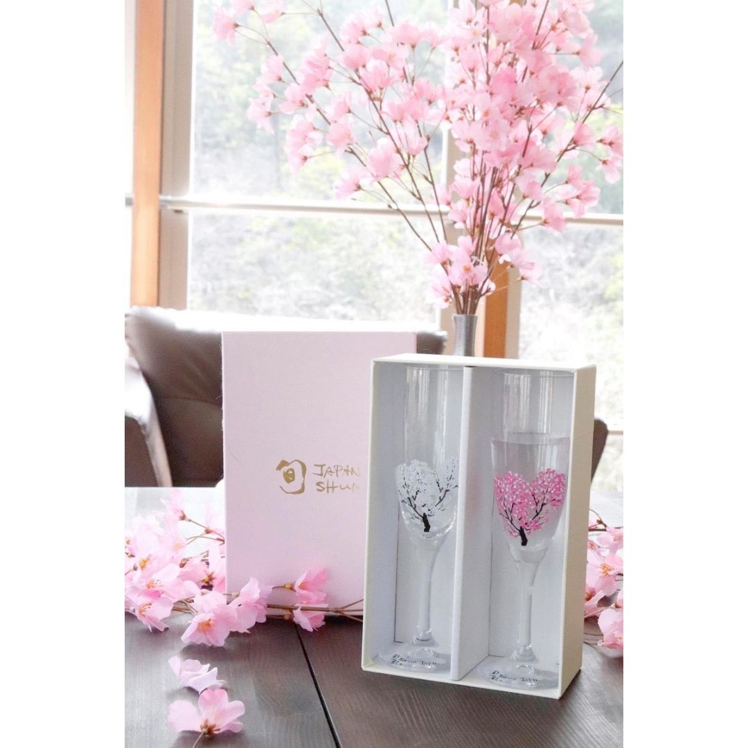 冷感グラスシャンパングラス桜ペアセット【桜箱】