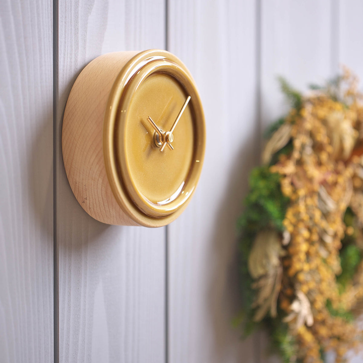美濃焼 時計 | 2WAY TILE WOOD CLOCK | ペールイエロー WP-14 | SUGY