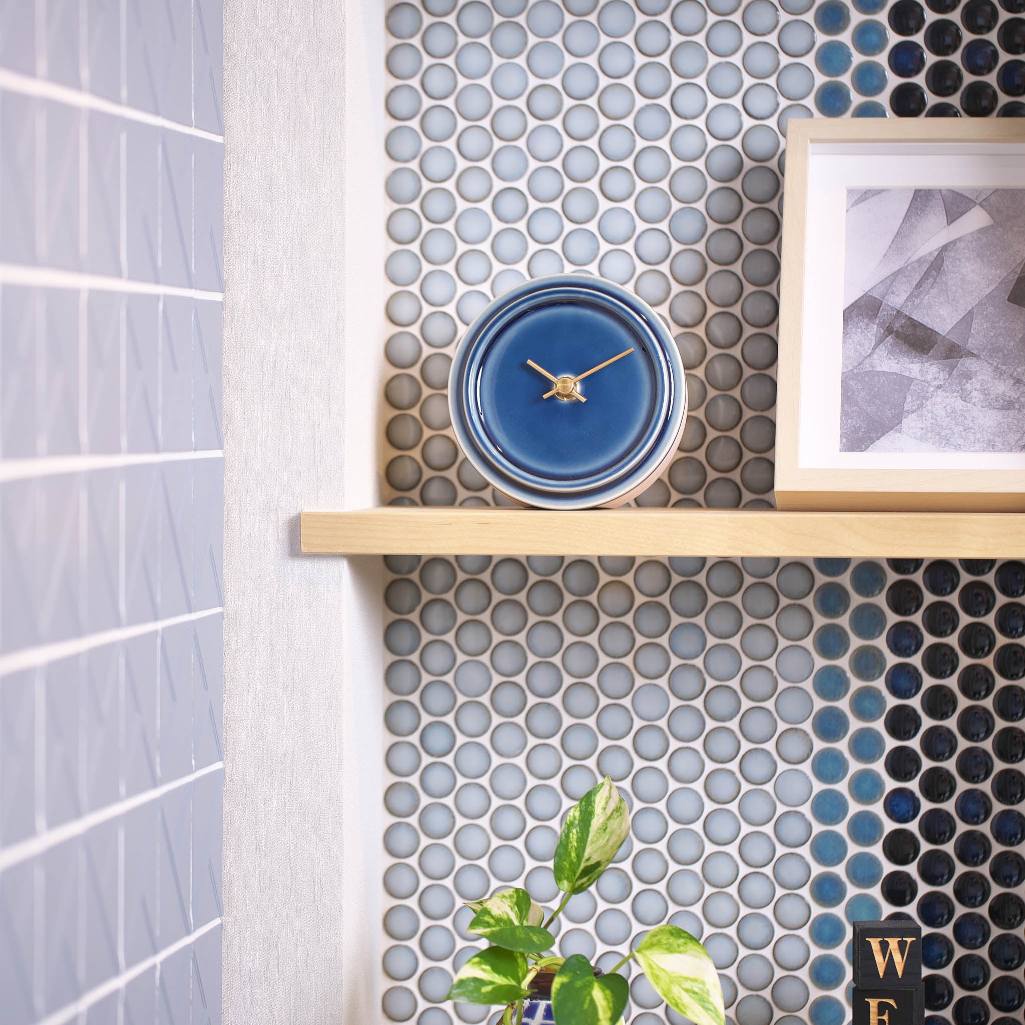 美濃焼 時計 | 2WAY TILE WOOD CLOCK | 乳白釉 WZ-01 | SUGY