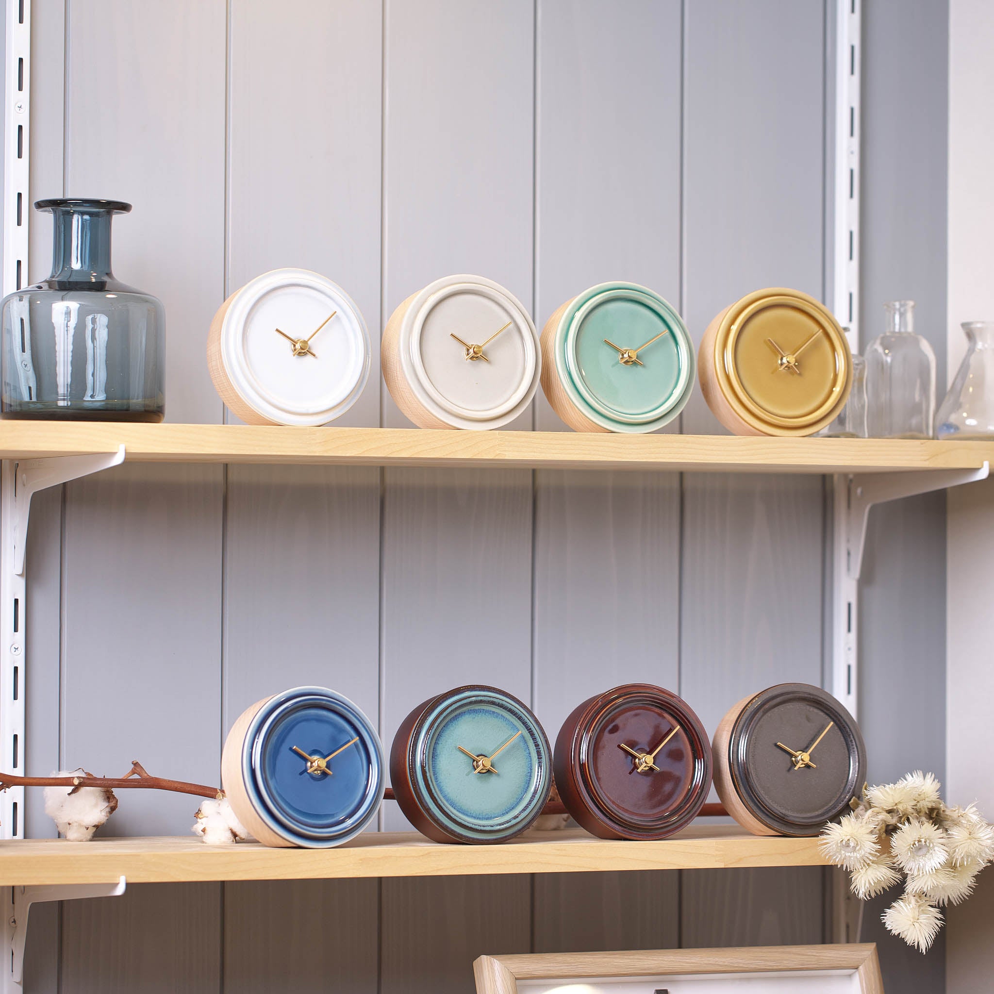 美濃焼 時計 | 2WAY TILE WOOD CLOCK | ペールブルー WP-12 | SUGY