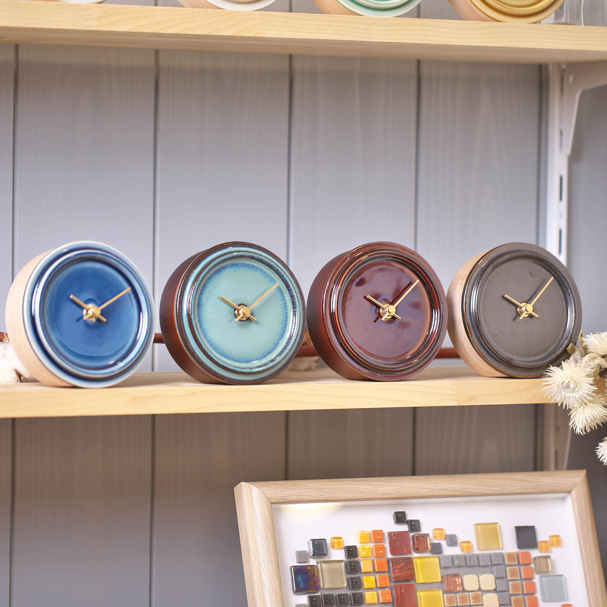 美濃焼 時計 | 2WAY TILE WOOD CLOCK | 飴釉 WZ-03 | SUGY