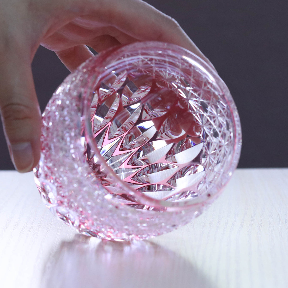 江戸切子 ロックグラス | 蓮華 | 金赤 | 東亜硝子工芸