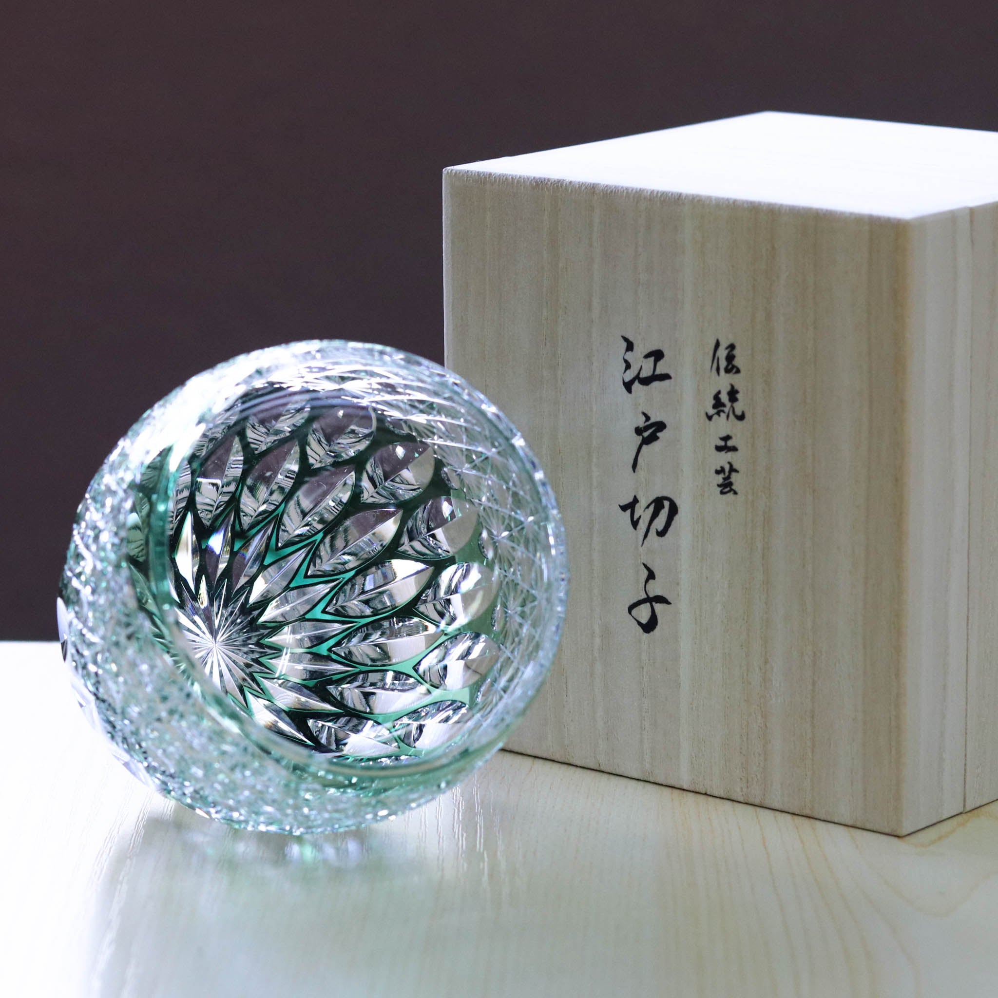 江戸切子 ロックグラス | 蓮華 | 緑 | 東亜硝子工芸
