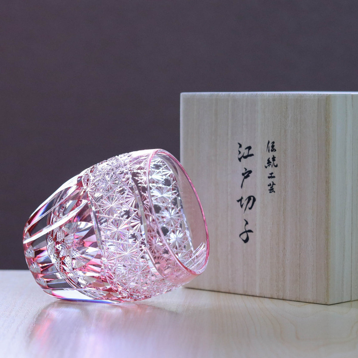 江戸切子 ロックグラス | 向日葵 | 金赤 | 東亜硝子工芸