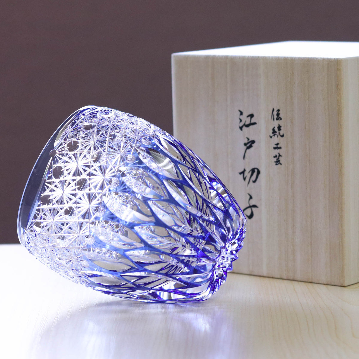 江戸切子 ロックグラス | 蓮華 | 青 | 東亜硝子工芸