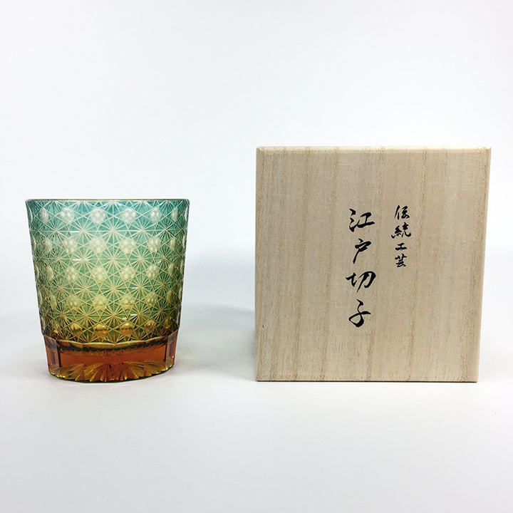 江戸切子 オールドグラス | 縁繋ぎ | 琥珀 グリーン | 山田硝子