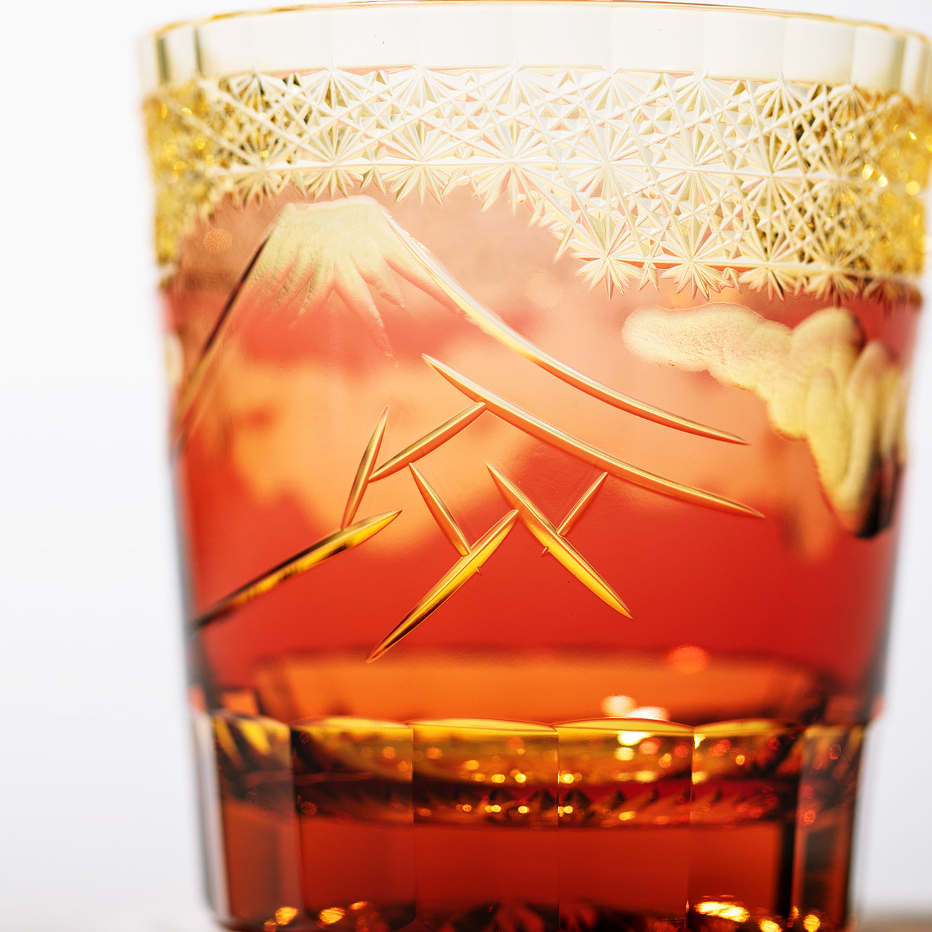 江戸切子 ロックグラス|山下白雨|琥珀 金赤|山田硝子