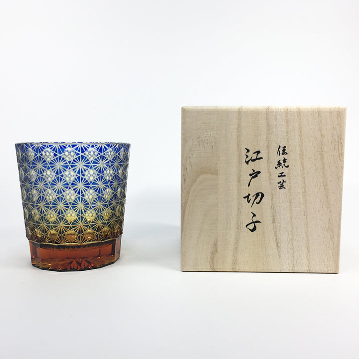 江戸切子 オールドグラス | 縁繋ぎ | 琥珀 瑠璃 | 山田硝子