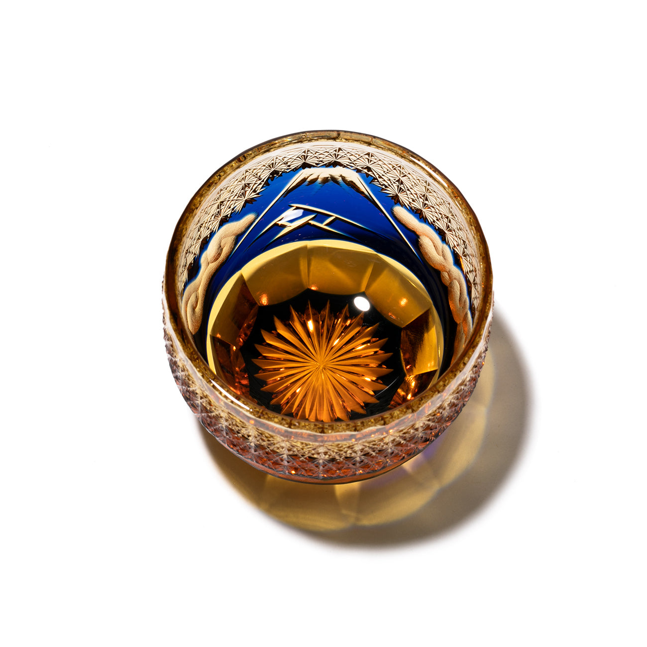 江戸切子 ぐい呑み|山下白雨|琥珀 瑠璃|山田硝子