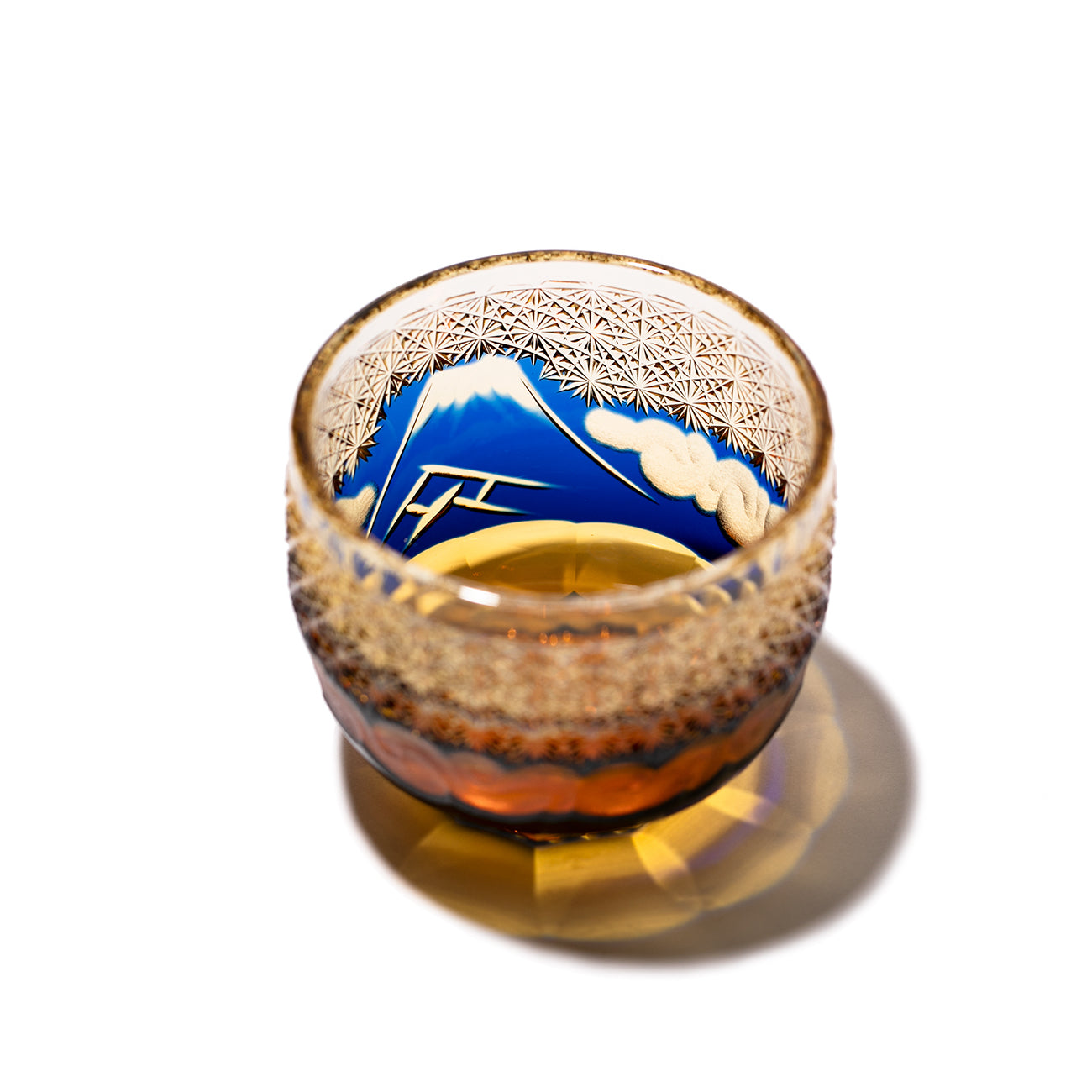 江戸切子 ぐい呑み|山下白雨|琥珀 瑠璃|山田硝子