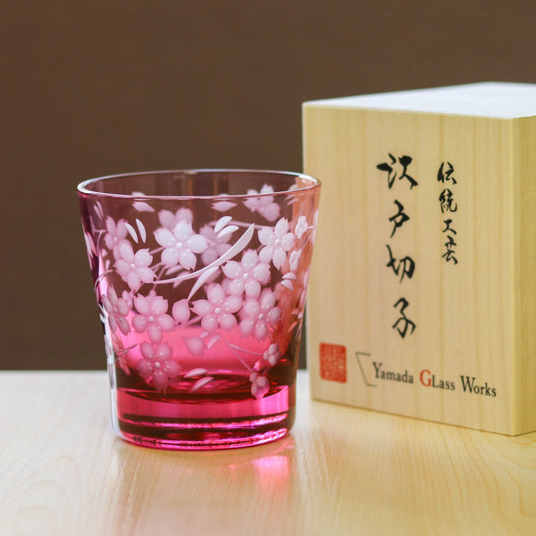 大場硝子 ロックグラス 金赤 / 口径約8.2cm×高さ9.0cm 江戸切子 伝統
