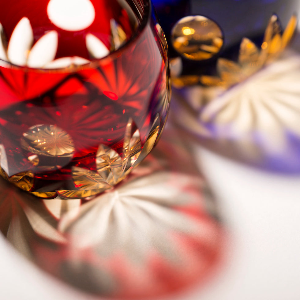 江戸切子 樽型ぐい呑み|朧月|瑠璃|山田硝子