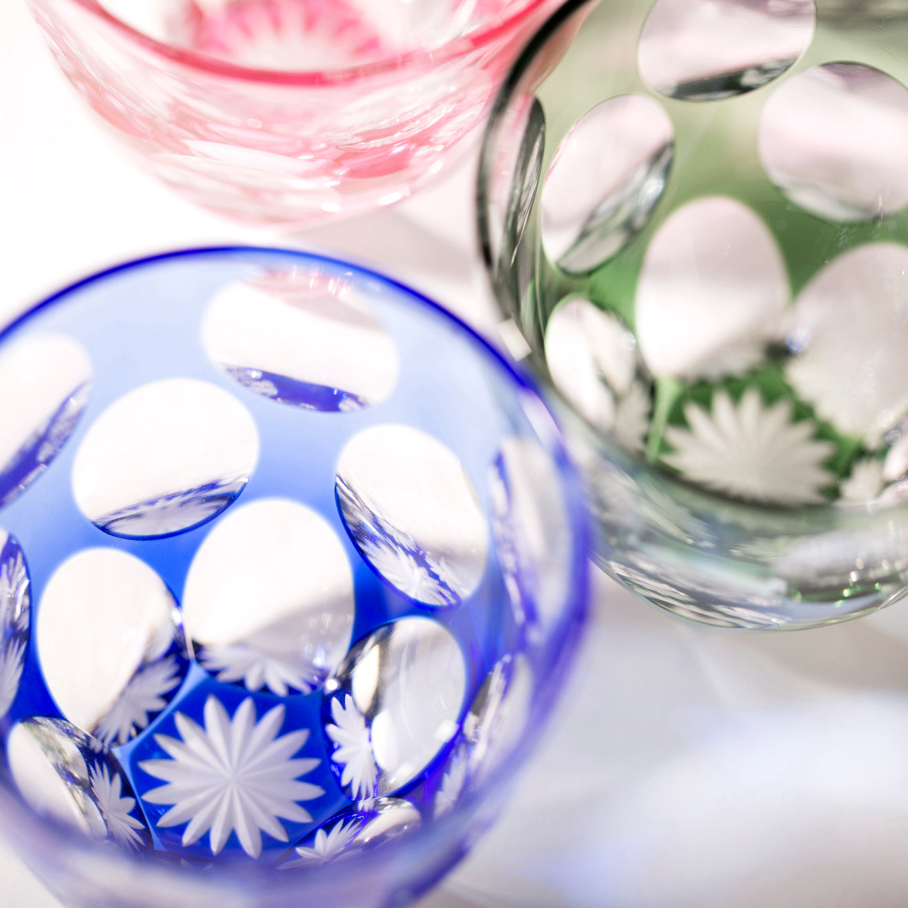 江戸切子 ぐい呑み|水玉万華鏡|瑠璃|山田硝子