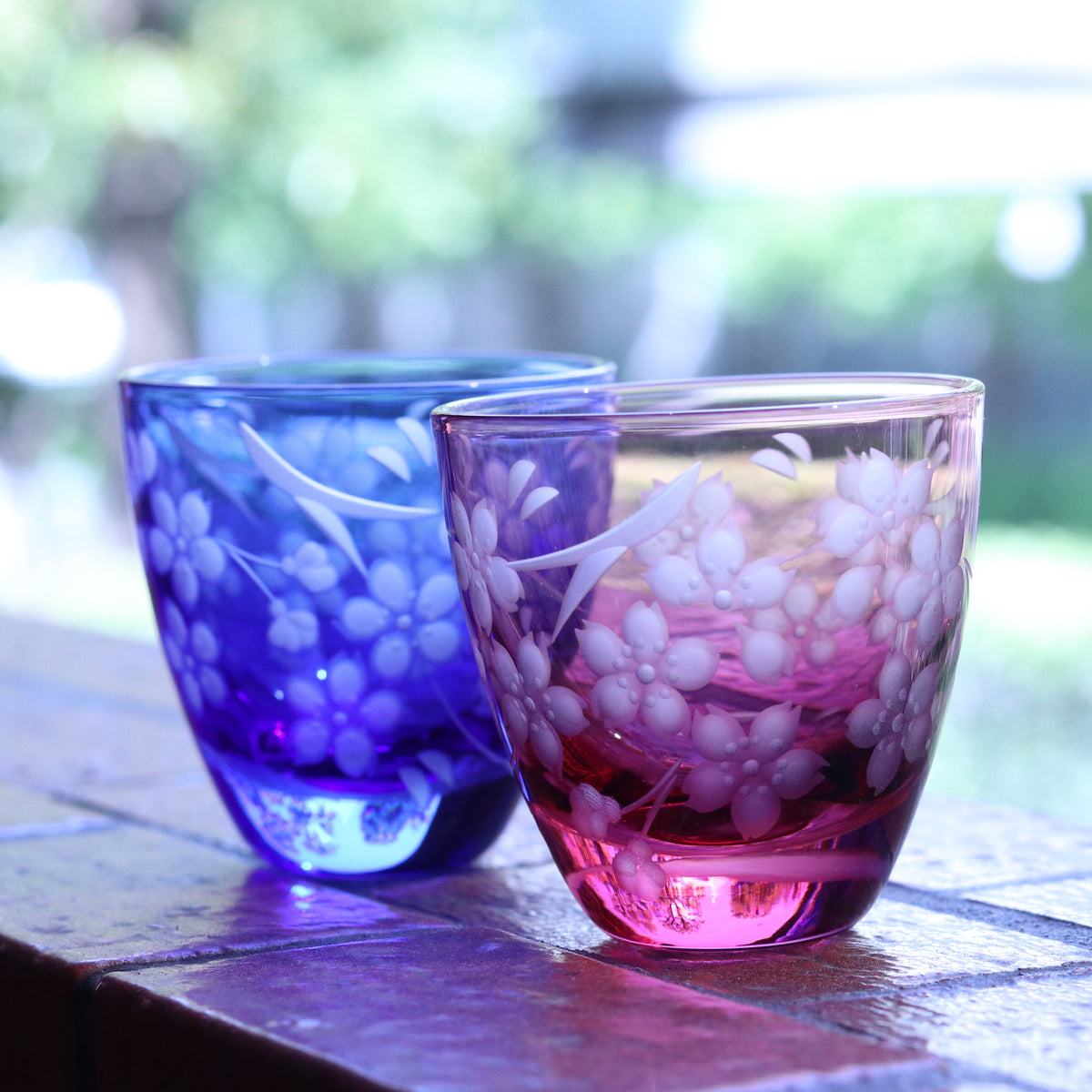 江戸切子 ぐいのみ|桜 - 花切子- |金赤|山田硝子