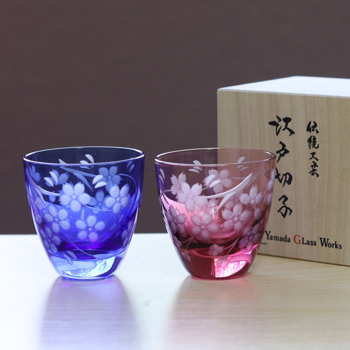 江戸切子 ぐいのみ|桜 - 花切子- |金赤|山田硝子