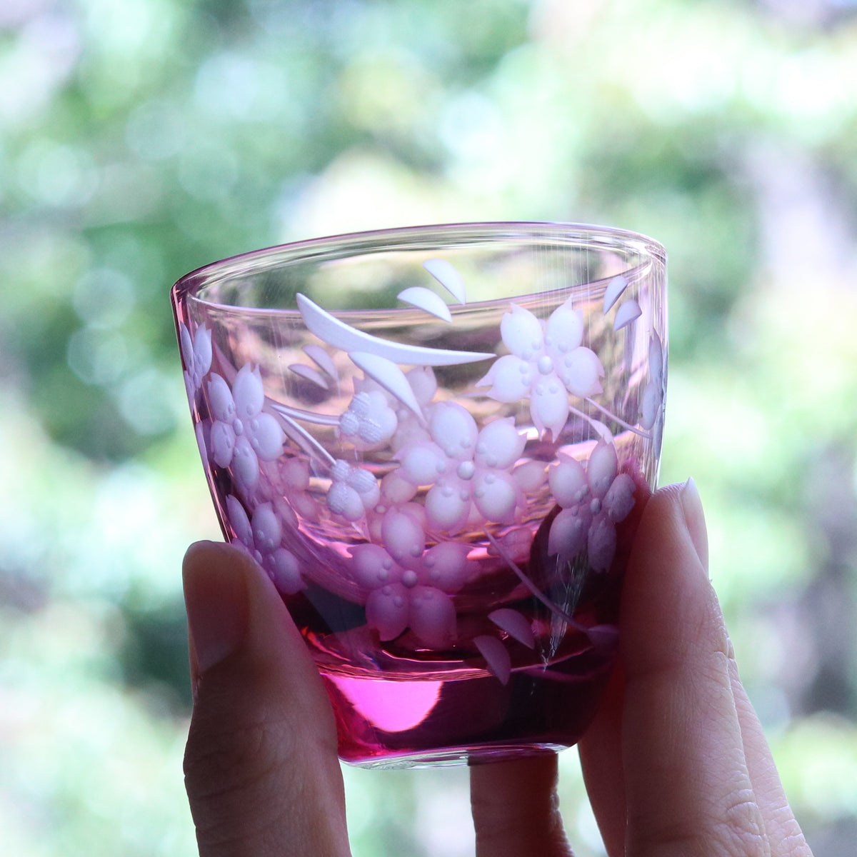 江戸切子 ぐいのみ|桜 - 花切子- |金赤|山田硝子
