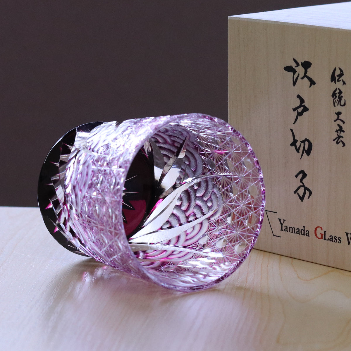 江戸切子 ロックグラス | 漣(さざなみ)| 金紫 | 山田硝子
