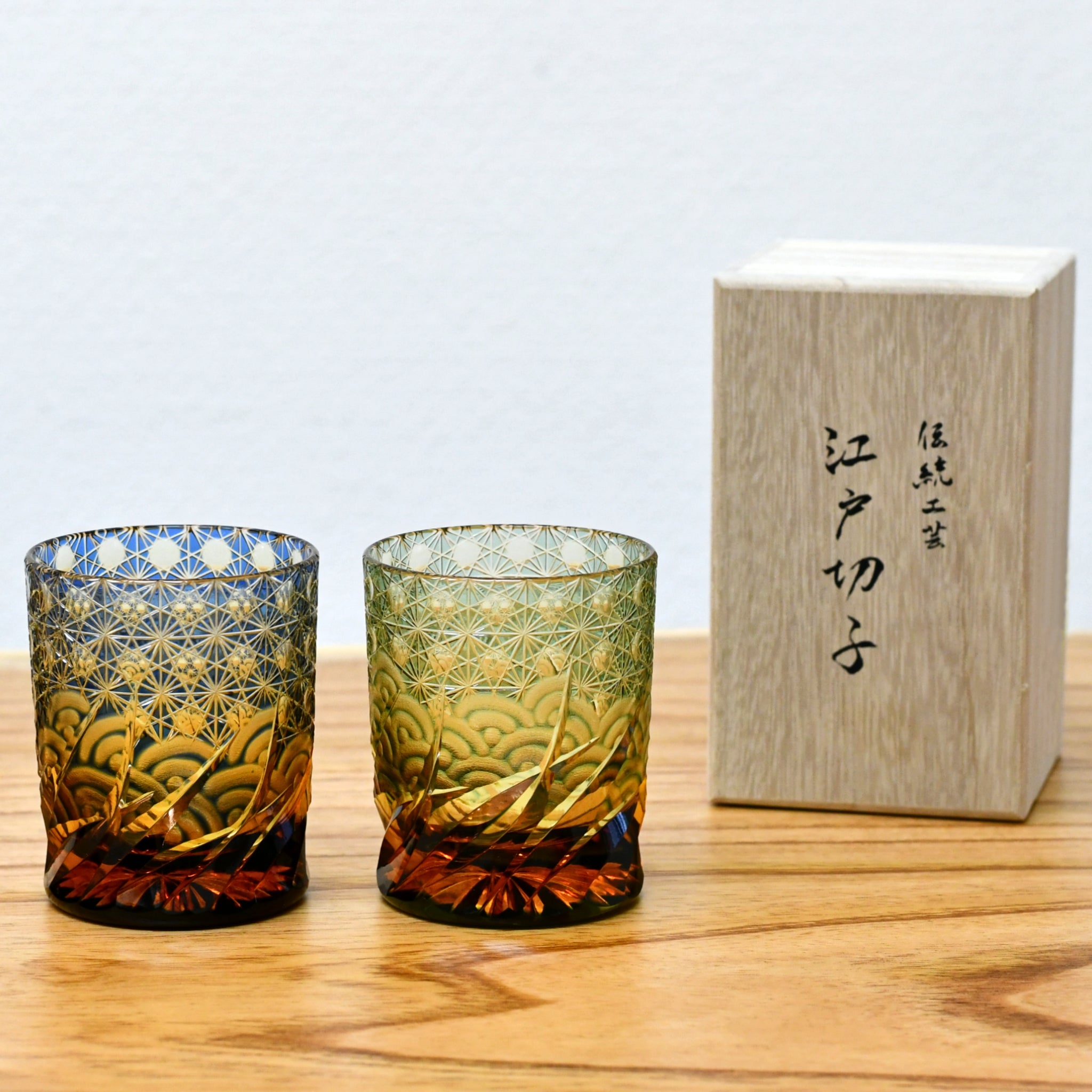 江戸切子 オールドグラス | 漣 ミニ | 琥珀 グリーン | 山田硝子
