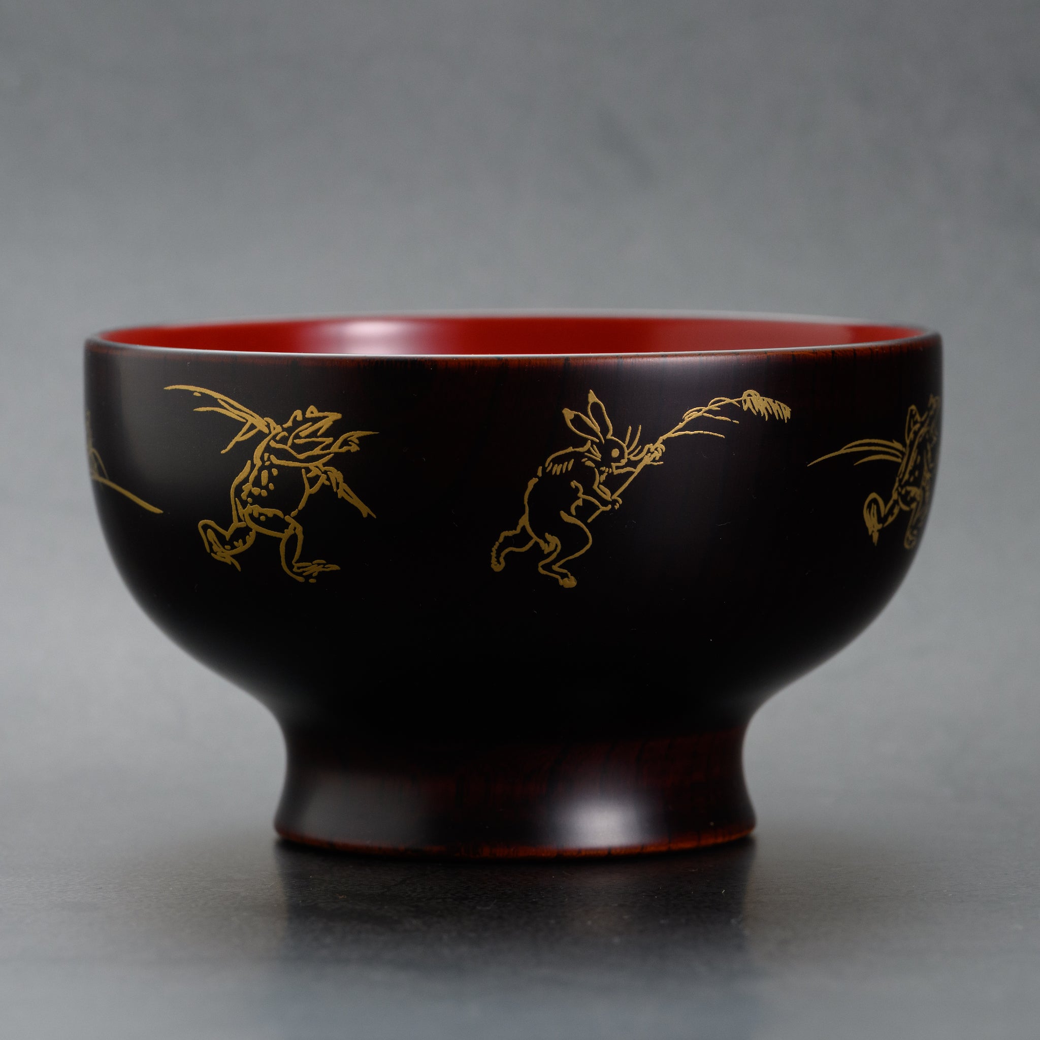 越前漆器 お椀 | 直右ヱ門 鳥獣戯画 | 内朱 | 土直漆器