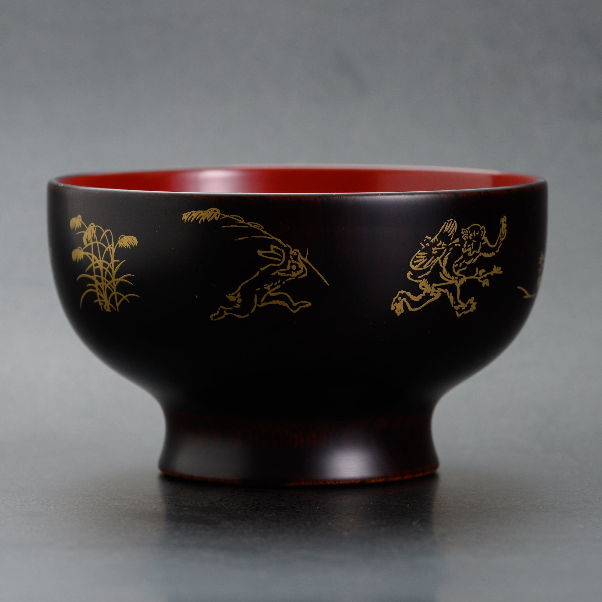 越前漆器 お椀 | 直右ヱ門 鳥獣戯画 | 内朱 | 土直漆器