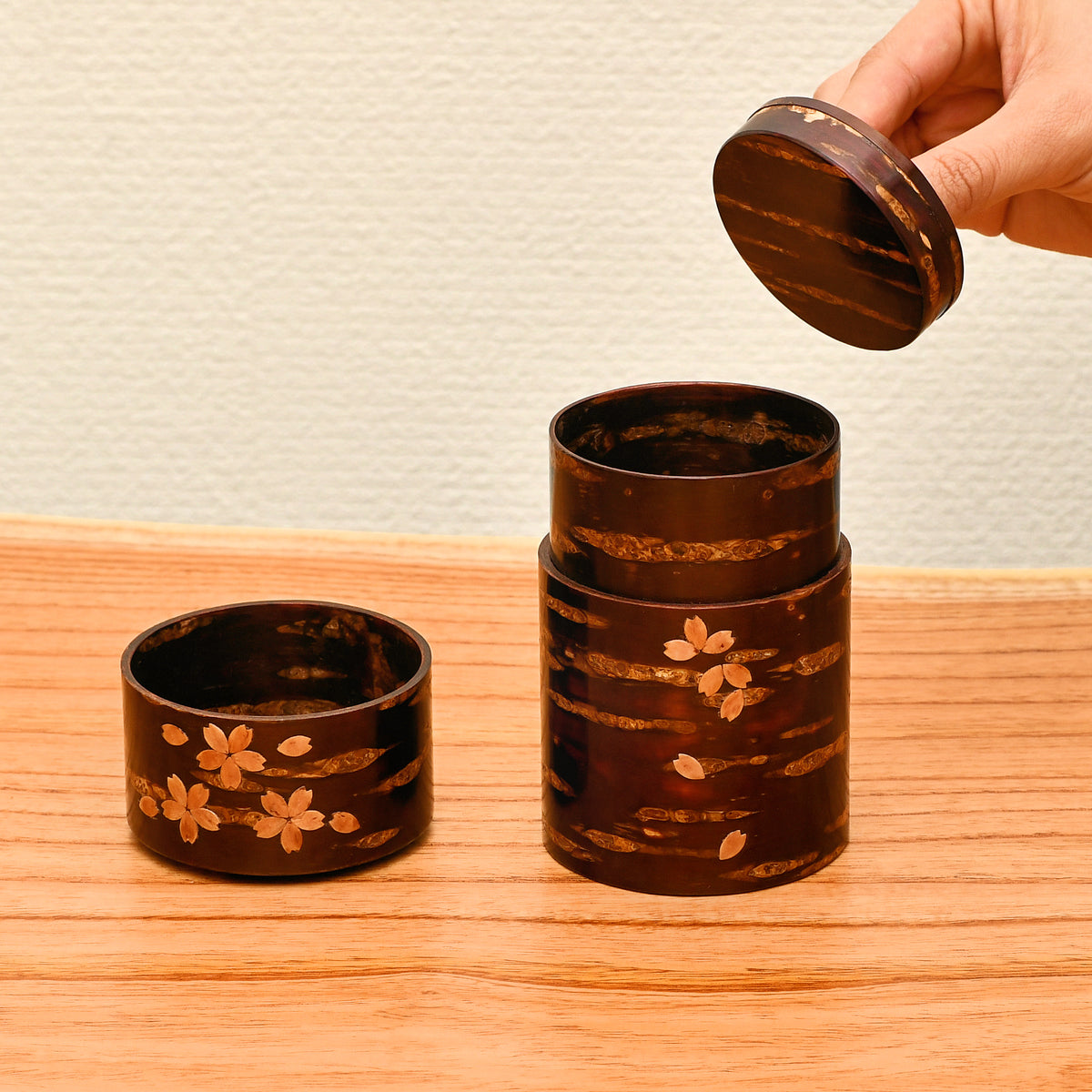 樺細工 茶筒 | 総皮茶筒 | 散花 中長 | 角館伝四郎